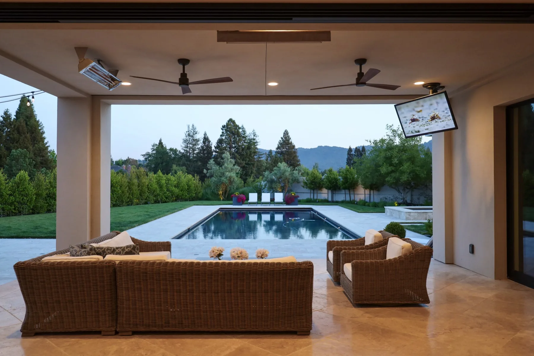 Covered California room facing the pool.